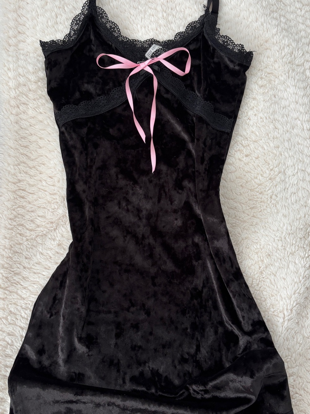 & Other Stories Black Velvet Chemise with Pink Ribbon